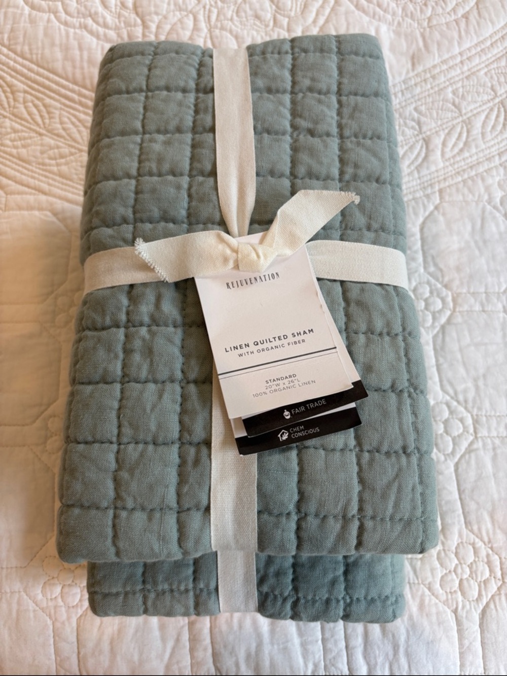 NWT | Rejuvenation Set of 2 Linen Quilted Shams in Sea Glass